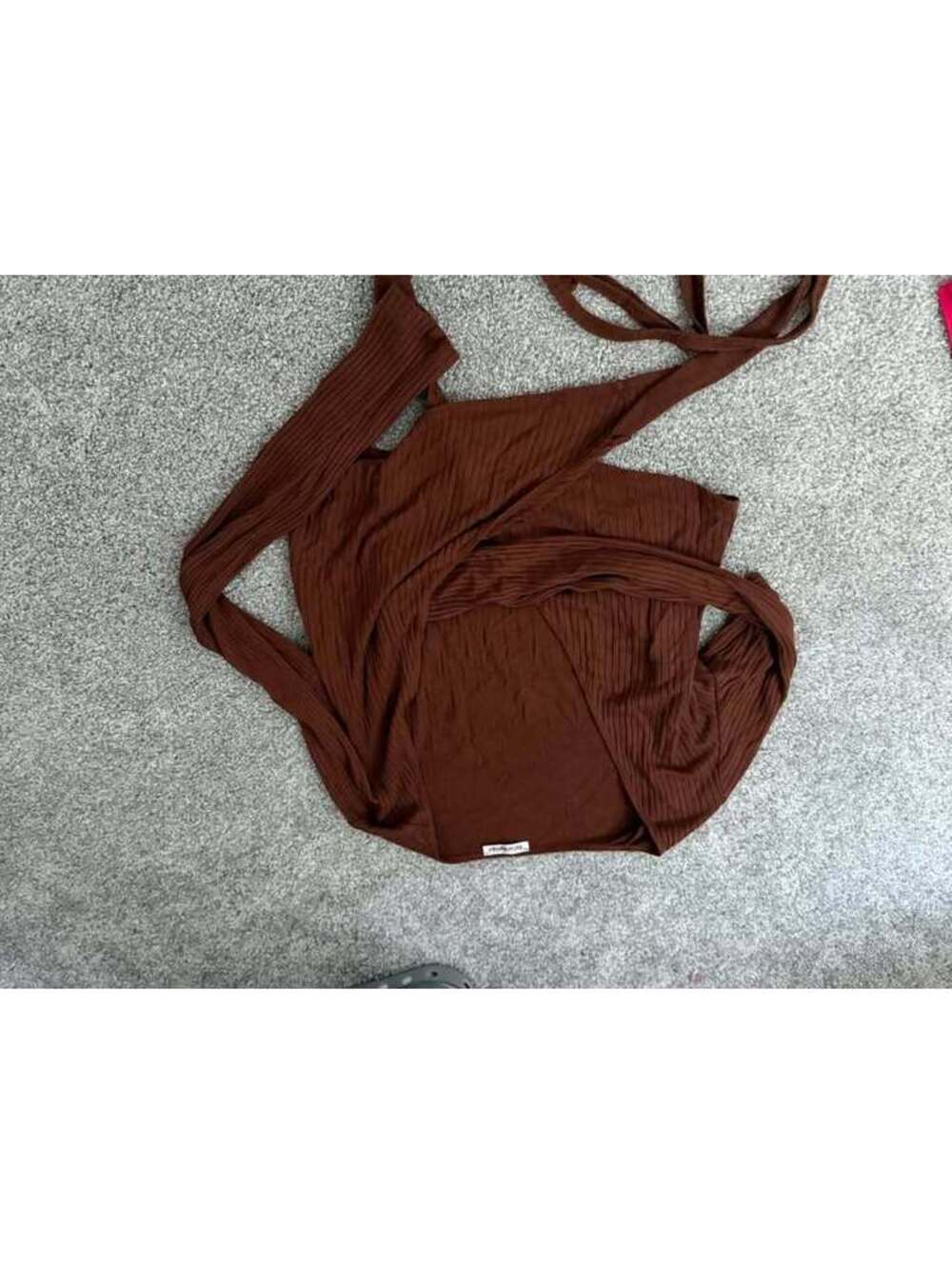 Reformation Brown Crop Ribbed Wrap Tie Top - Size L